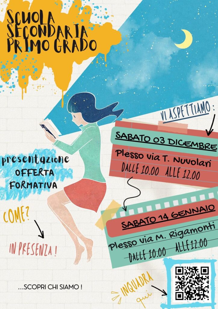 Open Day Secondaria Secondaria Rigamonti dalle 10:00 alle 12:00 del 14/01/2022 Secondaria Nuvolari dalle 10:00 alle 12:00 del 03/12/2022