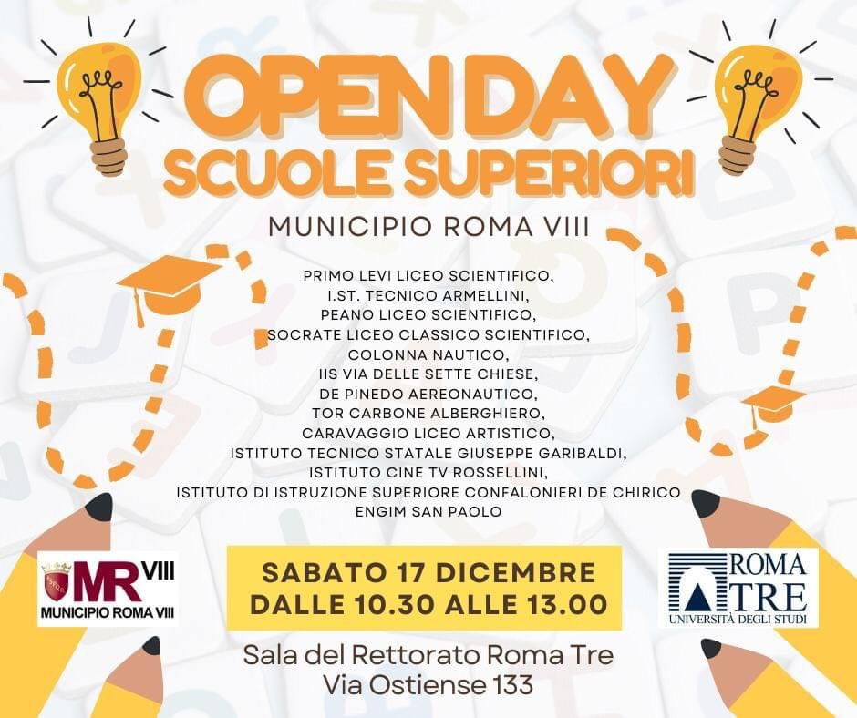 Volantino Open Day Scuole Superiori Municipio 
17 Dicembre ore 10.30  Sala del Rettorato